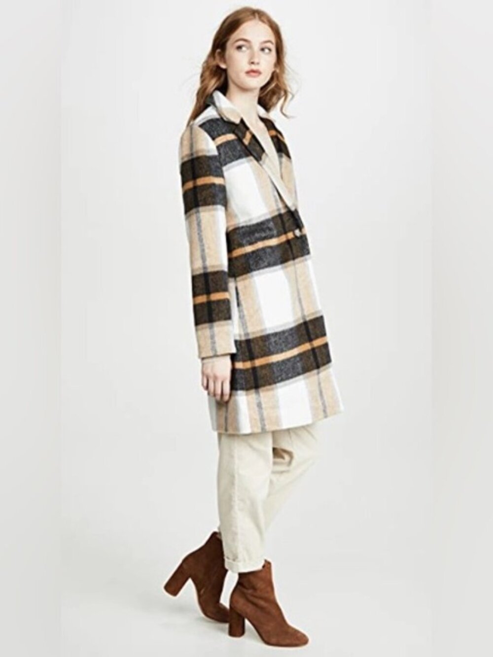 Black and Tan Plaid Trench Coat